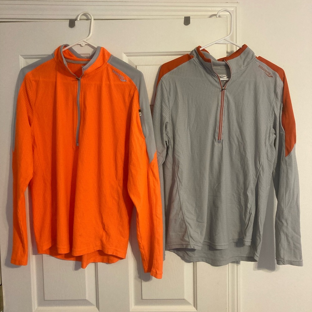 Saucony men’s long sleeve 1/4 zip shirts
Size medium 
Two shirts